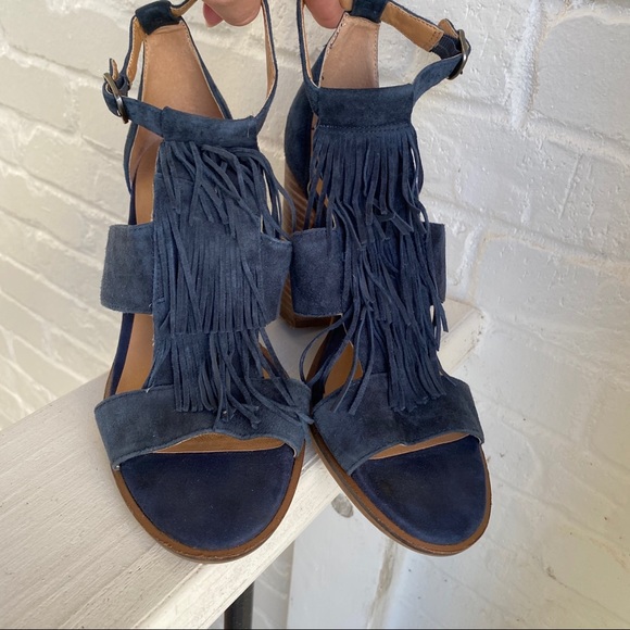 Lucky Brand Fringe Suede Block Heel Shoes 7 - Picture 6 of 16